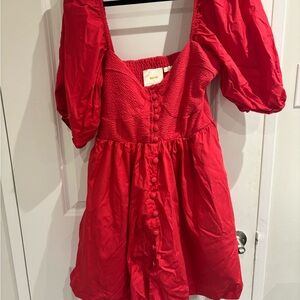 Anthropologie Red Puff-Sleeve Mini Dress